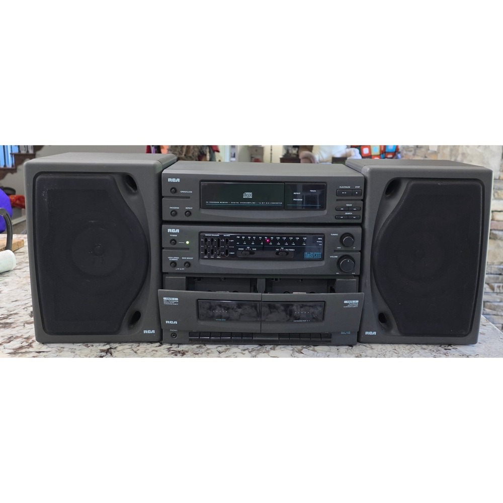 VTG RCA RP 8530 Shelf Stereo System CD Player Dual Cassette AM/FM Radio Gray Set